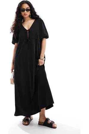 ASOS Puff sleeve with tie up bodice midi dress in