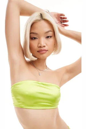 Monki Mix and match bandeau bikini top in metallic lime
