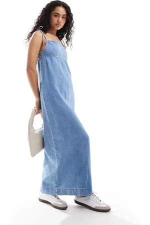 ASOS Denim bow tie maxi dress in bleach