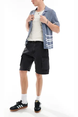 ADPT. Loose fit denim cargo shorts in washed
