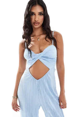 ASOS Plisse bandeau wide leg jumpsuit in pale