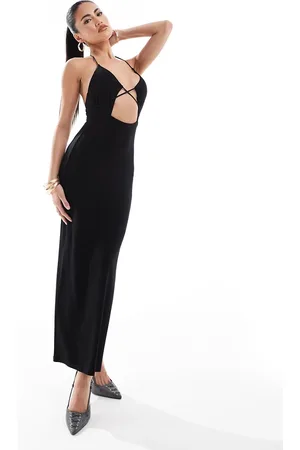 ASOS Strapping detail halter neck midi dress with cut out in