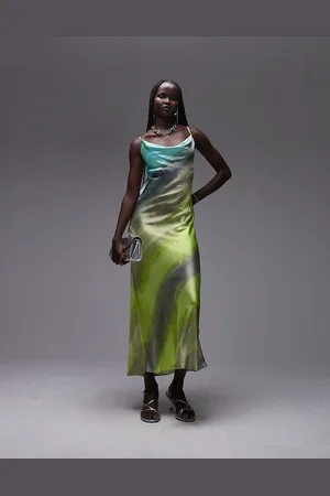 Topshop Cowl slip midi dress in tie dye print
