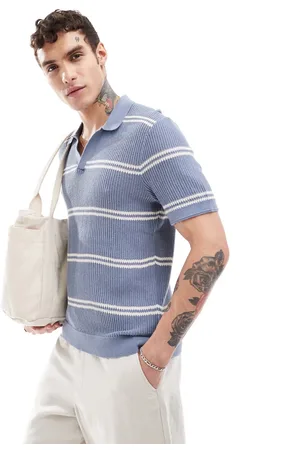 Abercrombie & Fitch Breezy open collar stripe knit polo in mid