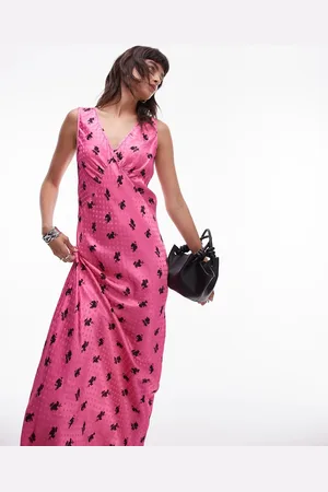 Topshop V neck midi length slip dress in jacquard floral print