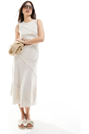 & OTHER STORIES Sleeveless midi dress with raw edge seams in beige