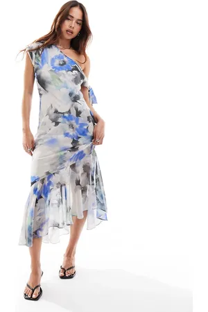 ASOS Asymmetric tie up midi dress in floral print