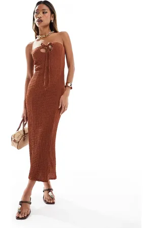 ASOS Textured keyhole bandeau column maxi dress in rust