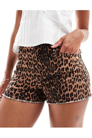 Miss Selfridge Leopard print high waist denim short