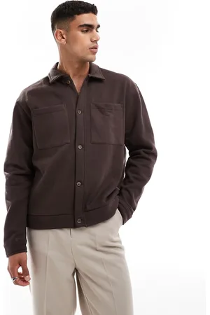 ASOS Oversized heavyweight button through jersey jacket with pocket detail in brown