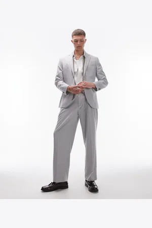 Topman Wide leg linen blend suit trouser in