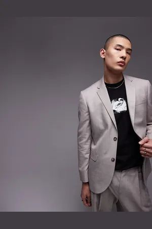 Topman Slim linen blend suit jacket in stone