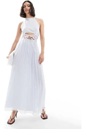 ASOS Halter cowl neck lace tie waist pleat midi