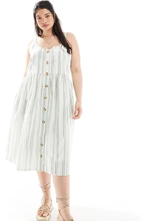 Yours Linen midi sundress in sage stripe