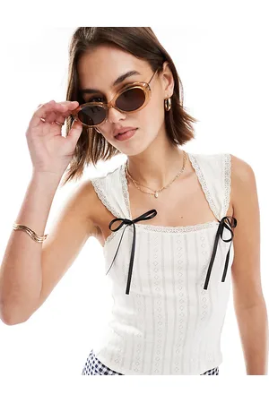 Miss Selfridge Pointelle ribbon cami in ivory