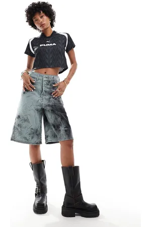 COLLUSION Denim skater festival jorts in tie dye