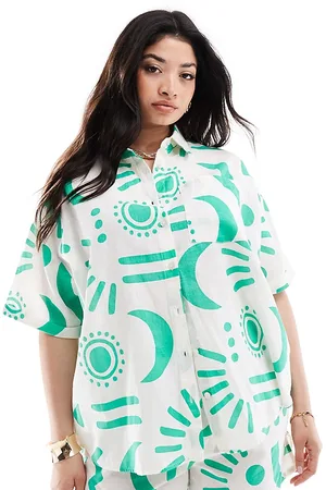 Yours Linen shirt in green print co-ord