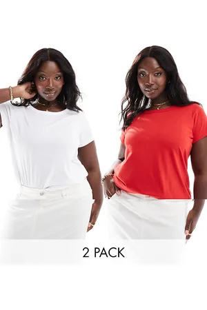 Yours 2 pack t-shirt in white & tomato red