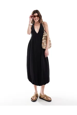 ASOS Puff ball midi smock dress with v-neck in