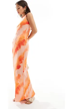 Miss Selfridge Slash neck scoop back maxi dress in tie dye print