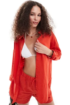 Monki Co-ord long sleeve linen blend oversized shirt in
