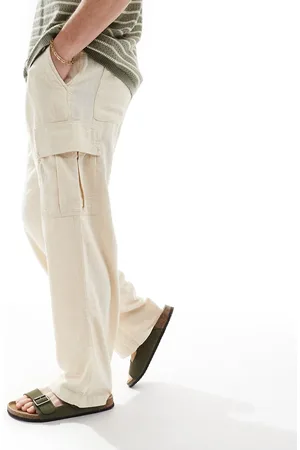 JACK & JONES Wide fit linen mix cargo trouser in ecru