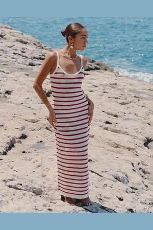 4th & Reckless X Luana Barron brittany knit maxi stripe beach dress in cherry