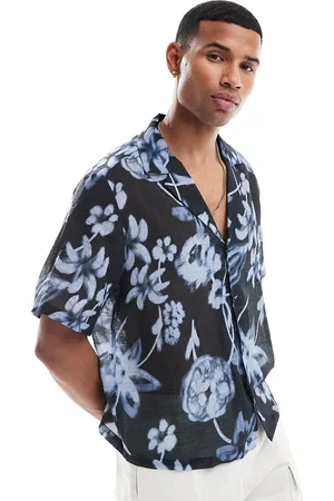 ASOS Boxy relaxed deep revere shirt with blurred floral print in