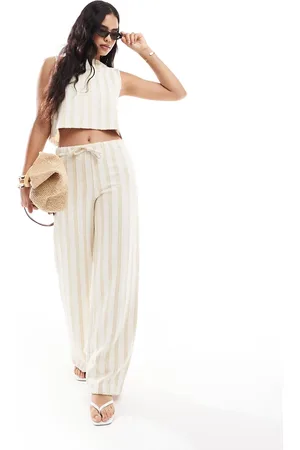 ASOS Co-ord wide leg low rise trousers in natural stripe