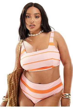 ASOS Curve Mia high leg high waist bikini bottom in pink & orange stripe