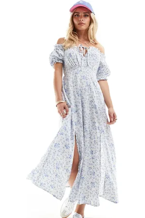 Miss Selfridge Puff sleeve bardot maxi dress in floral