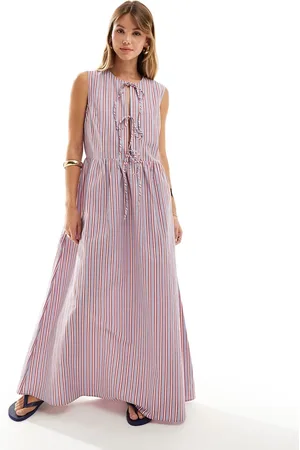 ASOS Poplin tie front maxi dress in stripe