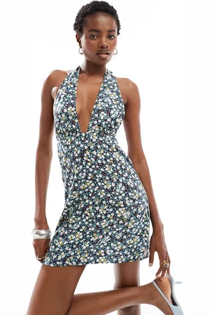 Motel Exclusive leana ditsy floral deep v mini dress in