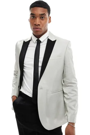 ASOS Slim contrast lapel tuxedo suit jacket in and silver
