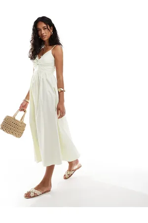 River Island Fine stripe poplin midi dress in bright
