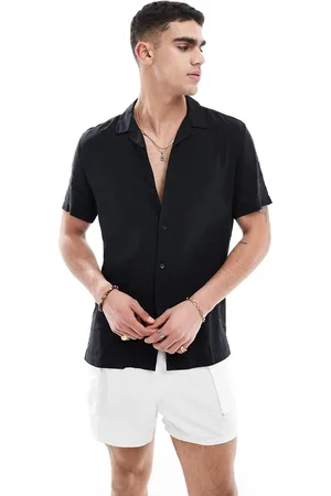 ASOS Regular fit viscose shirt with revere collar in