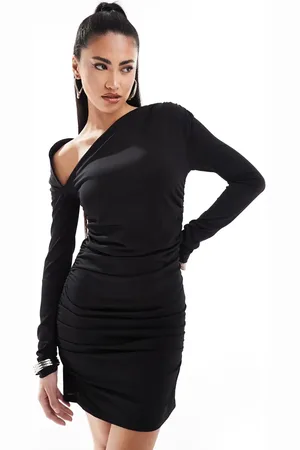 Simmi London Simmi slinky long sleeve asymmetric neckline bodycon mini dress in