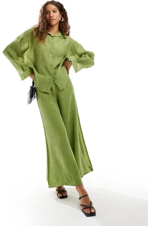 Ghospell Textured 70s flare trouser co-ord in