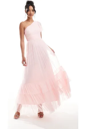 Lace & Beads Bridesmaid Madison one shoulder tulle maxi dress in soft