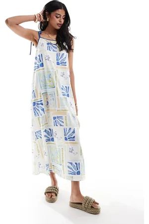 ASOS Strappy trapeze maxi dress with contrast straps in summer tile print
