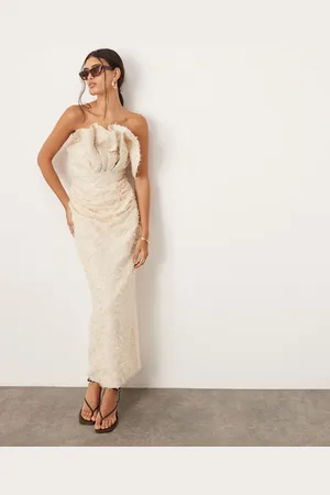 ASOS Textured structured bandeau drape maxi dress in cream