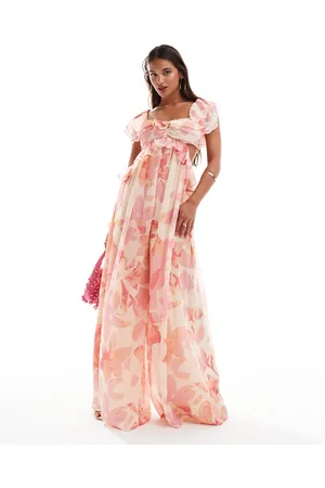 ASOS Ruffle off the shoulder cut out wide leg jumpsuit