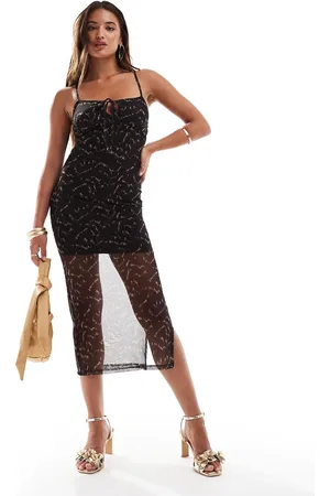 New Look Pattern mesh strappy midi dress in