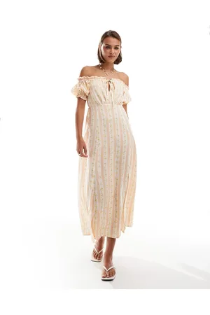 Miss Selfridge Bardot maxi dress in stripe floral print