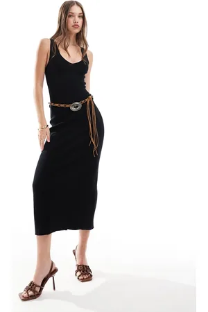 MANGO Knitted ribbed midi dress in