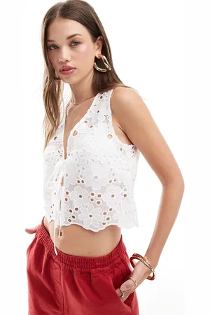 New Look Broderie tie front waistcoat in