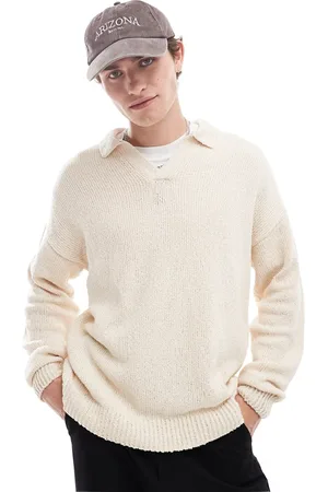 ASOS ASOS DEISGN relaxed knitted notch neck texture jumper in ecru