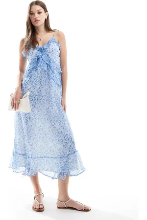 VERO MODA V neck midi cami dress with frill details in floral