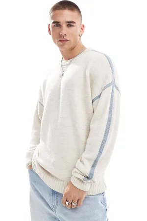 ASOS Relaxed knitted jumper in ecru with blue seams