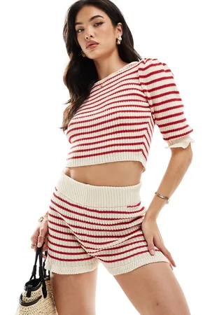 ASOS Stripe knitted frill short co-ord in red